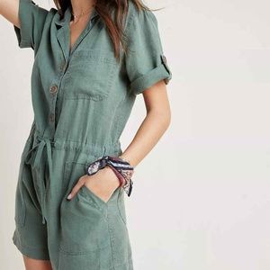 Sanctuary Linen Utility Romper, size small, green